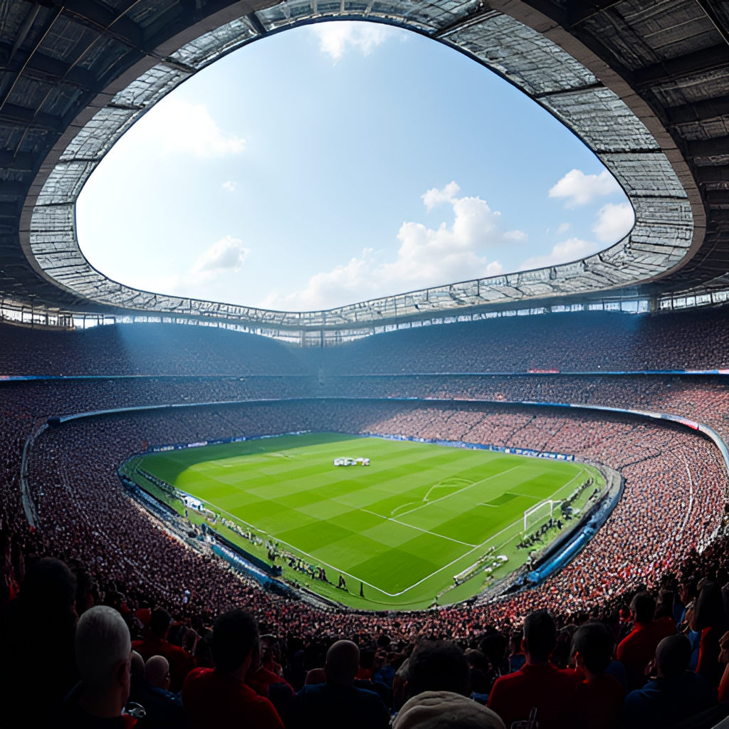 A panoramic view of the Parc des Princes stadium in Paris during a match, showcasing the home ground of PSG and the atmosphere surrounding the club