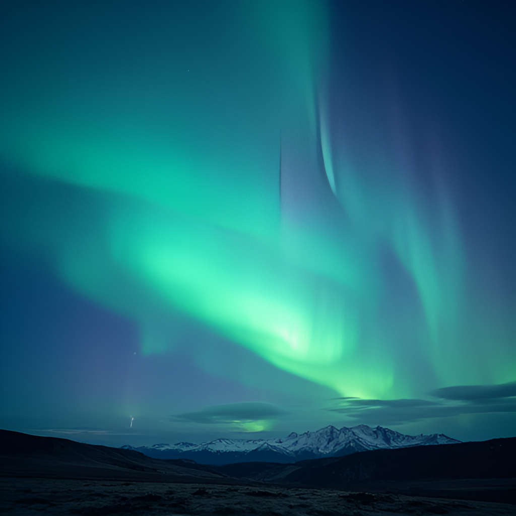 A vibrant photograph of the aurora borealis (northern lights) displaying green and purple hues in a night sky over a landscape, a visual representation of a geomagnetic storm's effect.